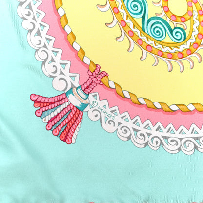 Hermes Silk Paperoles Scarf 90 Jaune Soufre Vert D Eau Rose 3 of 6
