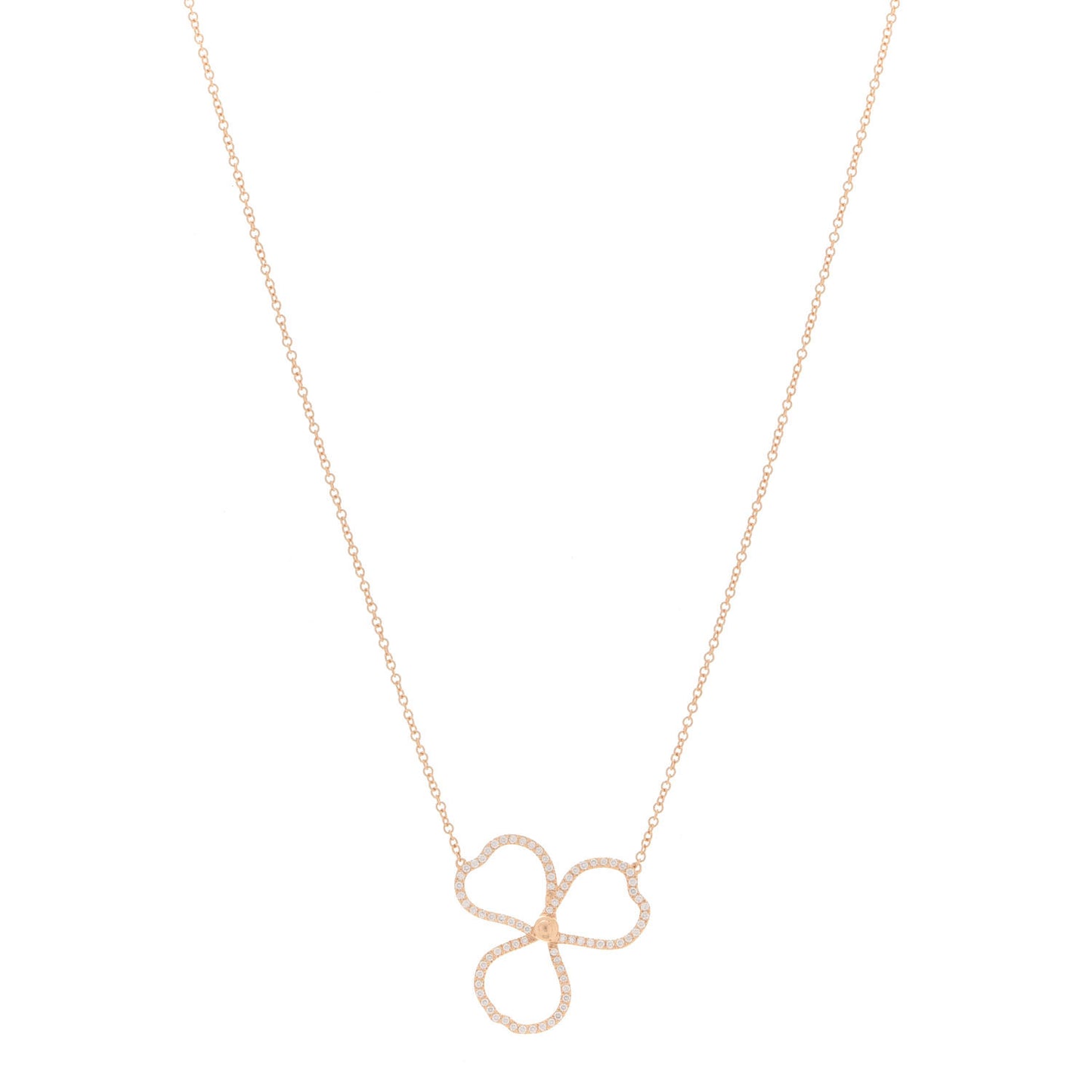 18K Rose Gold Diamond Open Flower Paper Flowers Pendant Necklace