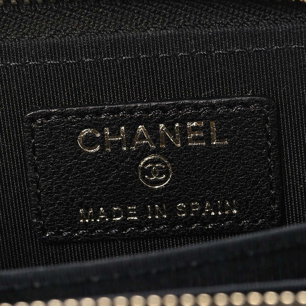 Goatskin Quilted Chanel 19 Zip Around Coin Purse Wallet Black