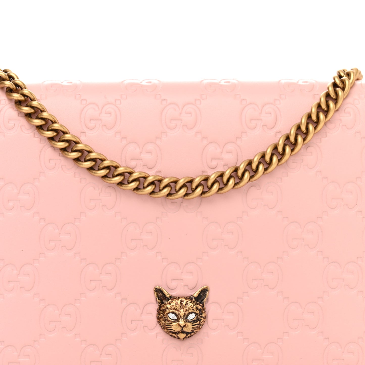 Guccissima Signature Crystal Cat Chain Wallet Light Candy Pink