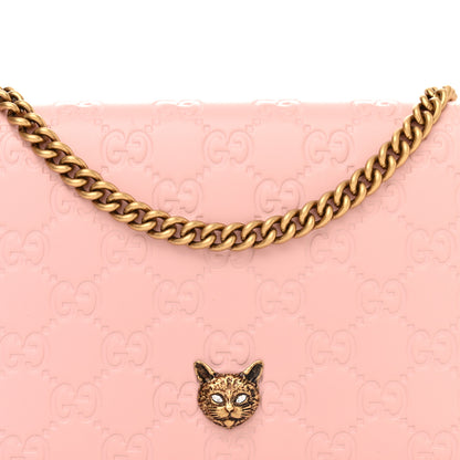 Gucci Guccissima Signature Crystal Cat Chain Wallet Light Candy Pink 7 of 10