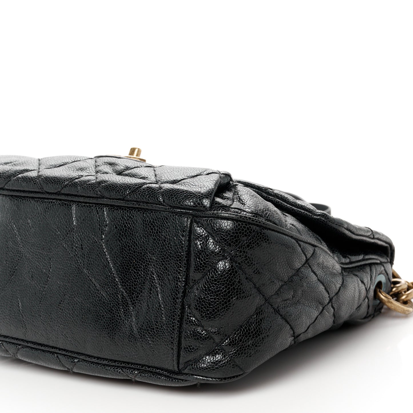 Crumpled Grained Calfskin Medium Coco Pleats Messenger Flap Black