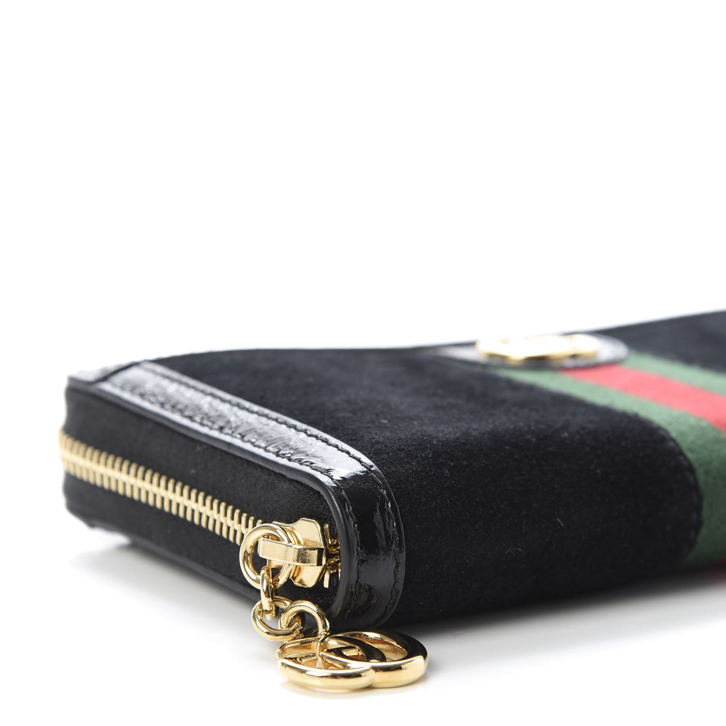 Suede Patent GG Web Ophidia Zip Around Wallet Black