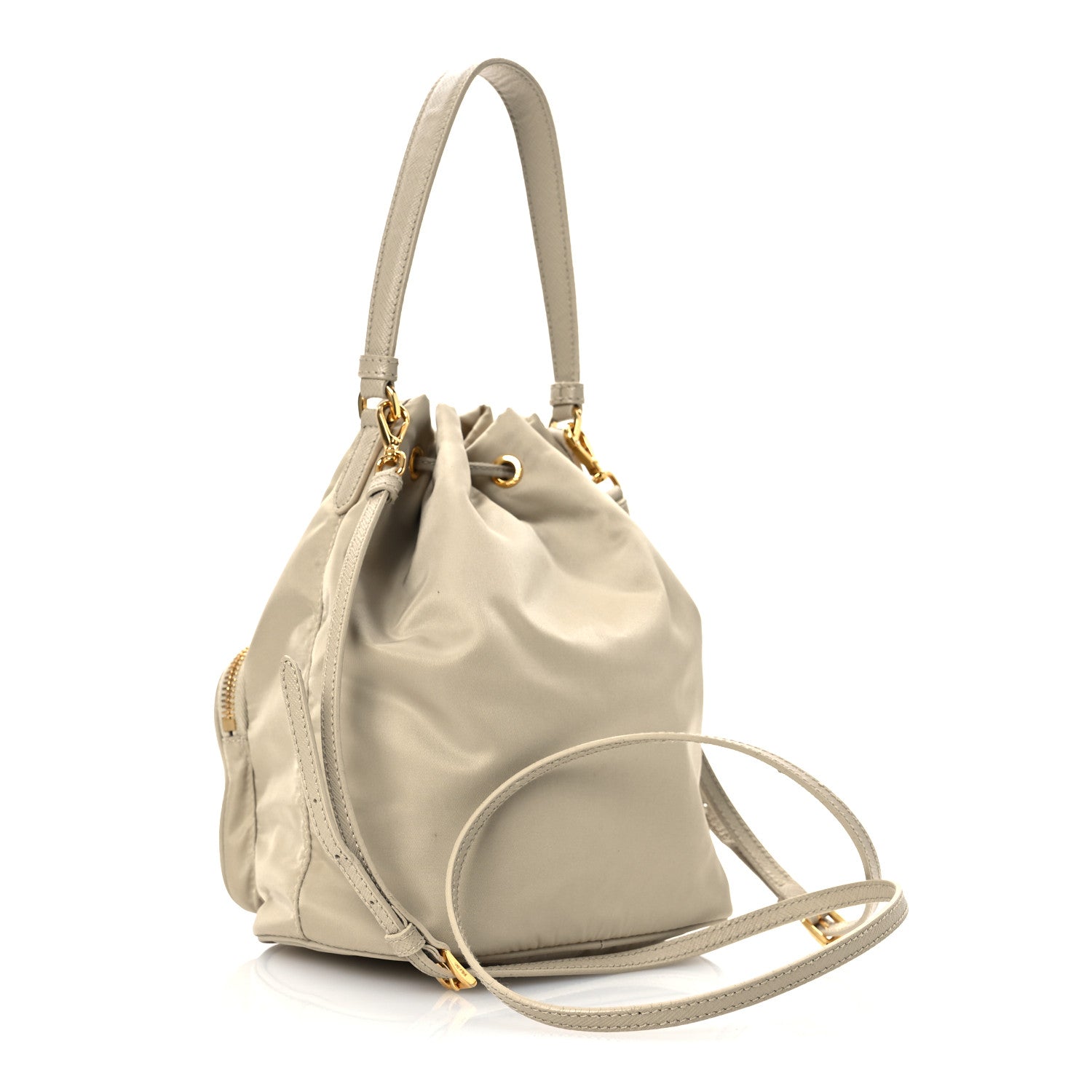 Prada Re-Nylon Saffiano Duet Bucket Crossbody Bag Deserto 3 of 15