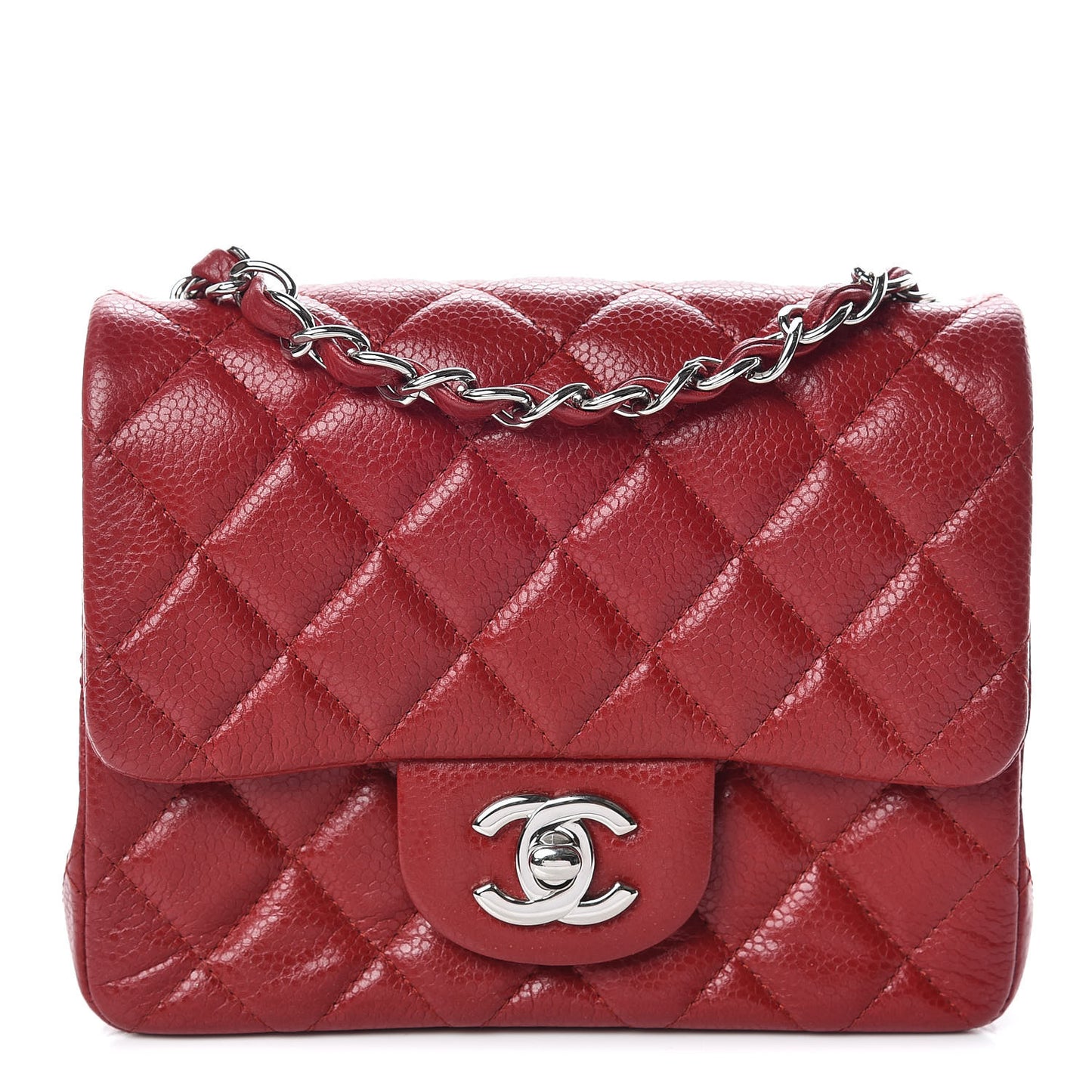 Caviar Quilted Mini Square Flap Red