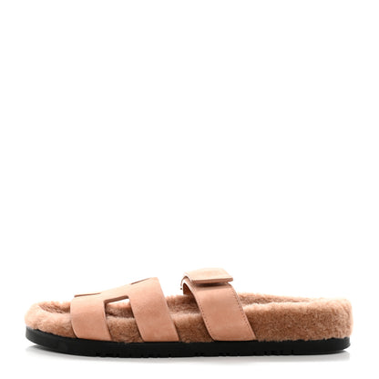 Hermes Suede Goatskin Woolskin Womens Chypre Sandals 39 Rose Aube 1 of 12