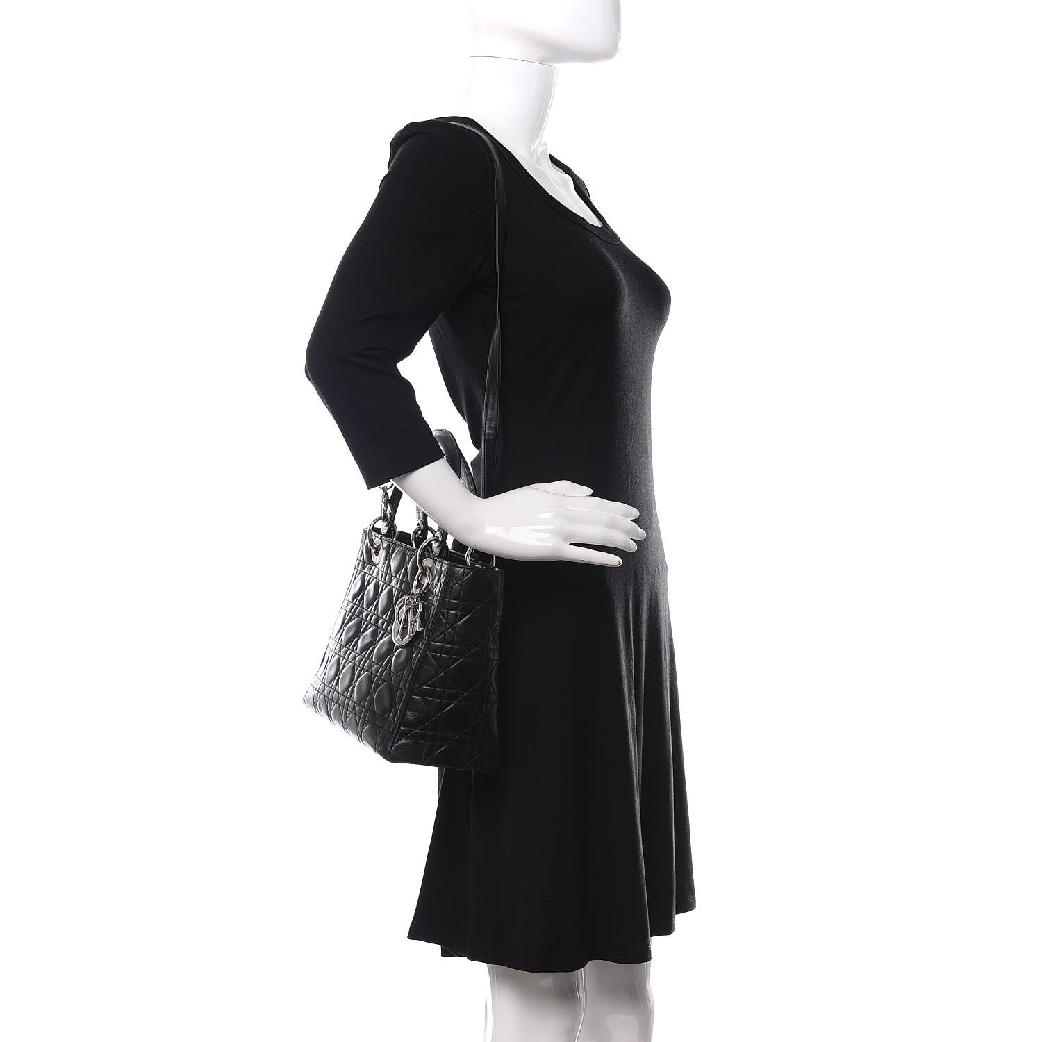 Christian Dior Lambskin Cannage Medium Lady Dior Black 2 of 8
