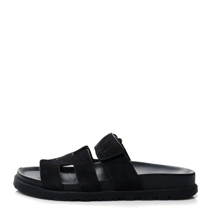 Hermes Suede Goatskin Womens Chypre Sandals 35 Black 1 of 10
