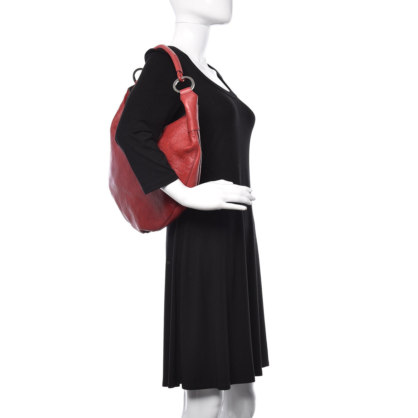 Guccissima Half Moon Bamboo Ring Hobo Red