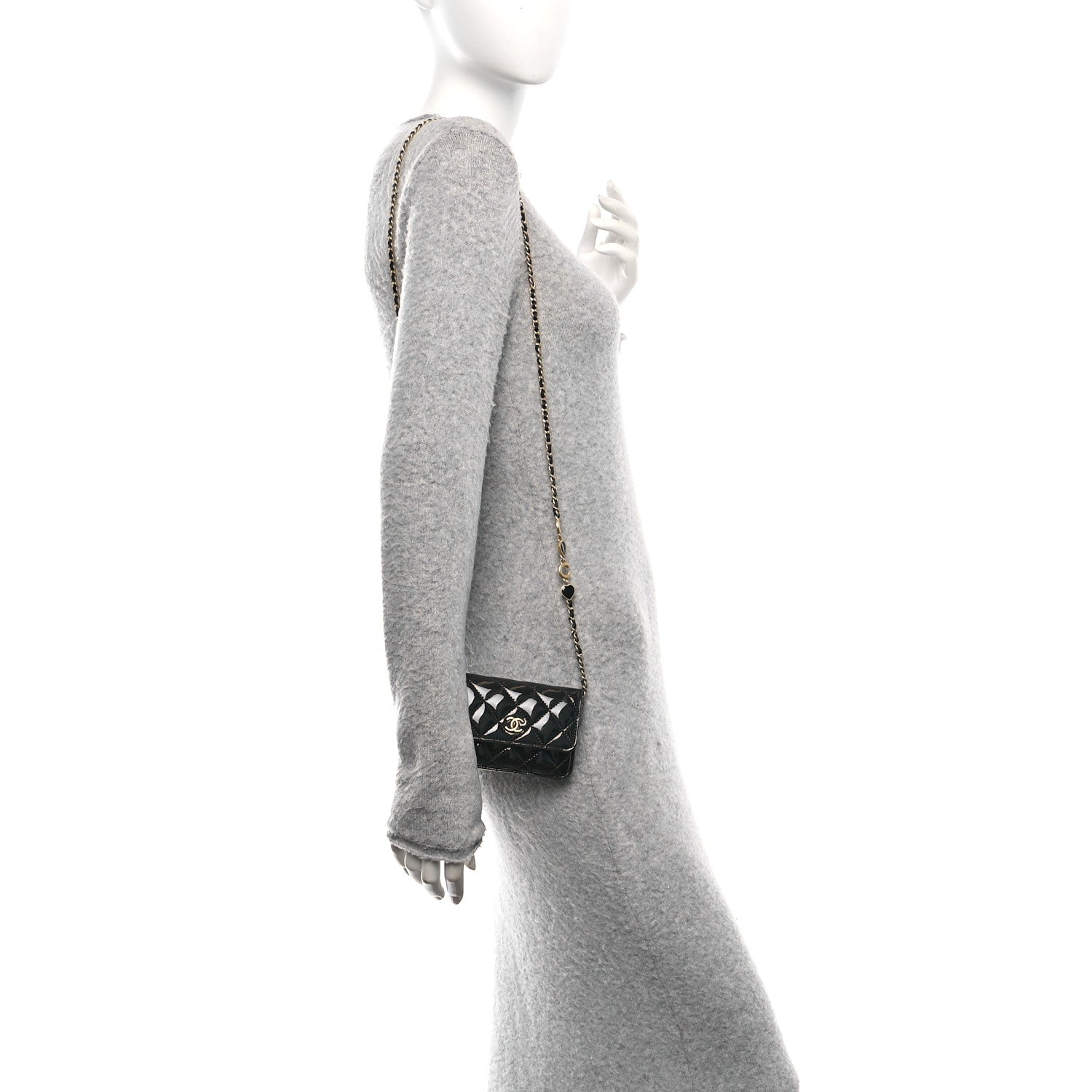 Chanel Patent Enamel Quilted Coco Hearts Clutch With Chain Black 2 of 14