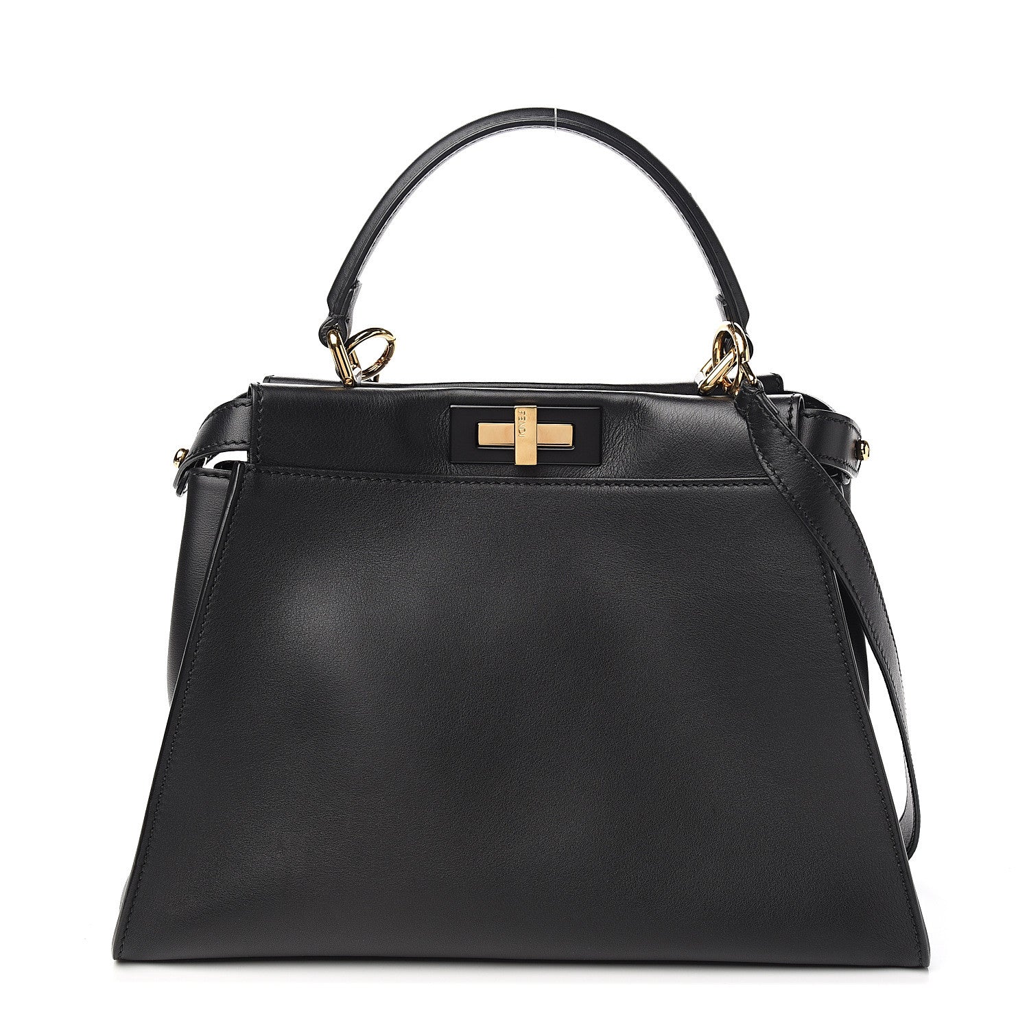 Fendi Vitello Seta Shiny Nappa Medium Peekaboo Iconic Satchel Black 1 of 11