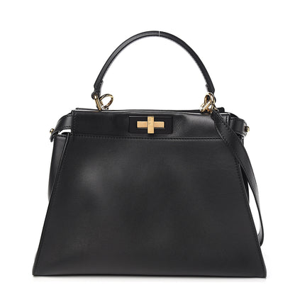 Fendi Vitello Seta Shiny Nappa Medium Peekaboo Iconic Satchel Black 1 of 11