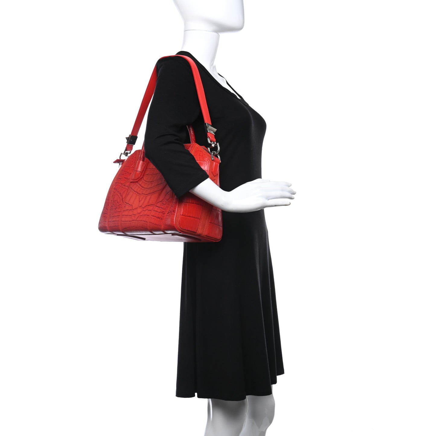 Calfskin Crocodile Embossed Small Antigona Red