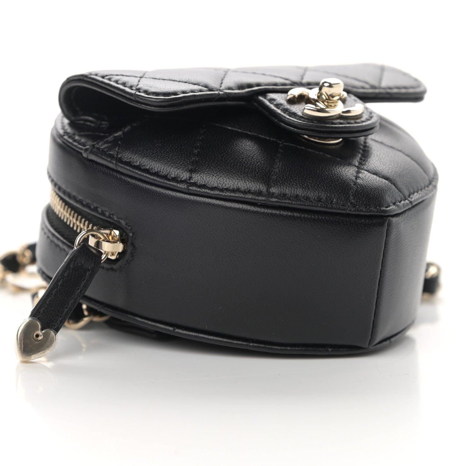 Chanel Lambskin Quilted CC In Love Heart Waist Belt Bag With Chain Black 9 of 12