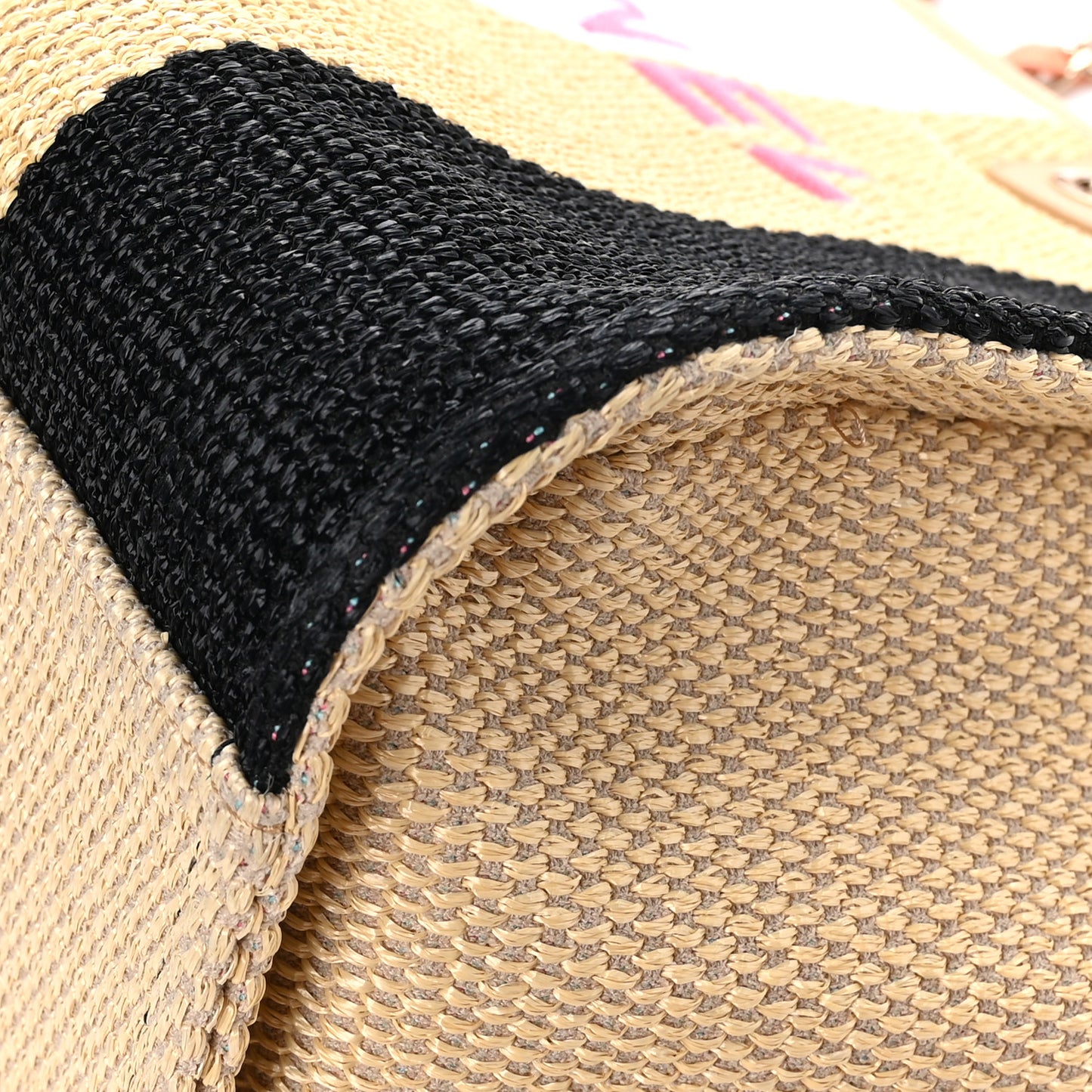Straw Raffia Calfskin Striped Medium Deauville Tote Black Beige Ivory