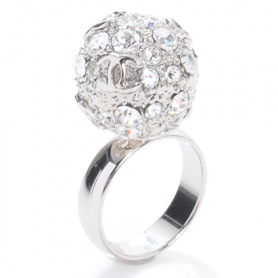 Chanel Crystal CC Ring Silver 6.25 3 of 6