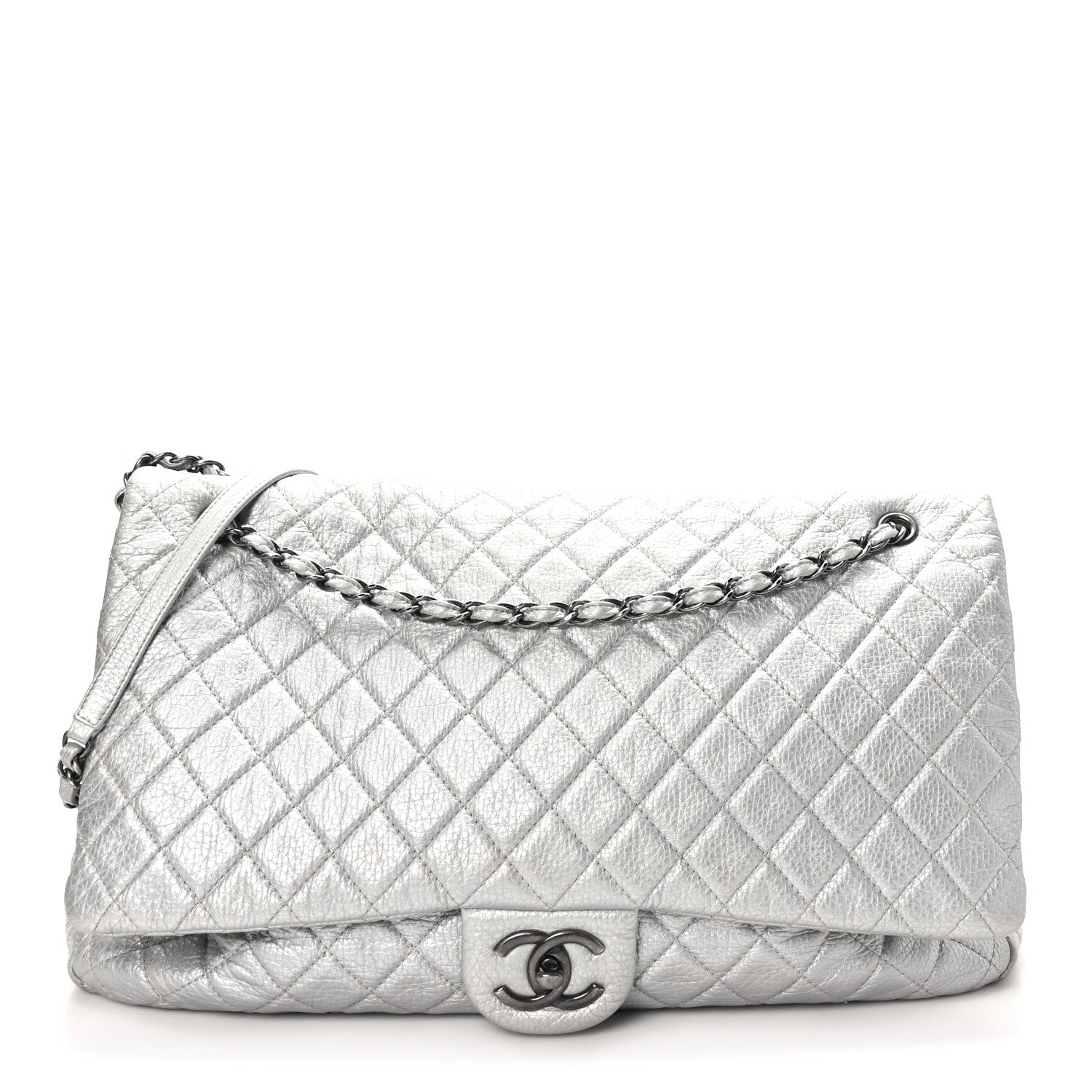 Chanel Metallic Calfskin Quilted XXL Travel Flap Bag Silver 1 of 9