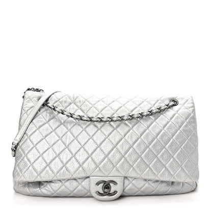 Chanel Metallic Calfskin Quilted XXL Travel Flap Bag Silver 1 of 9