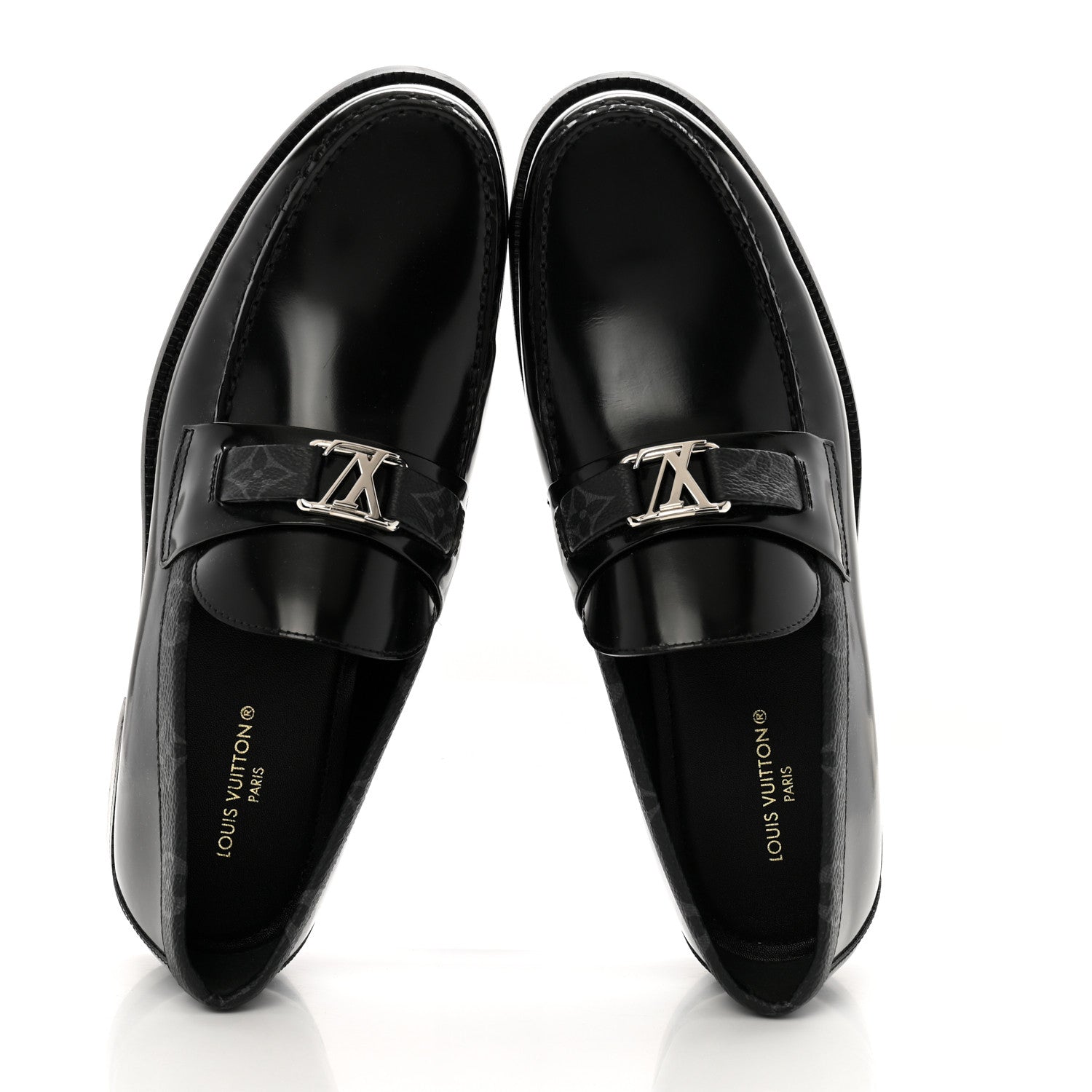 Louis Vuitton Calfskin Monogram Eclipse Mens Major Loafers 8 Black 2 of 9