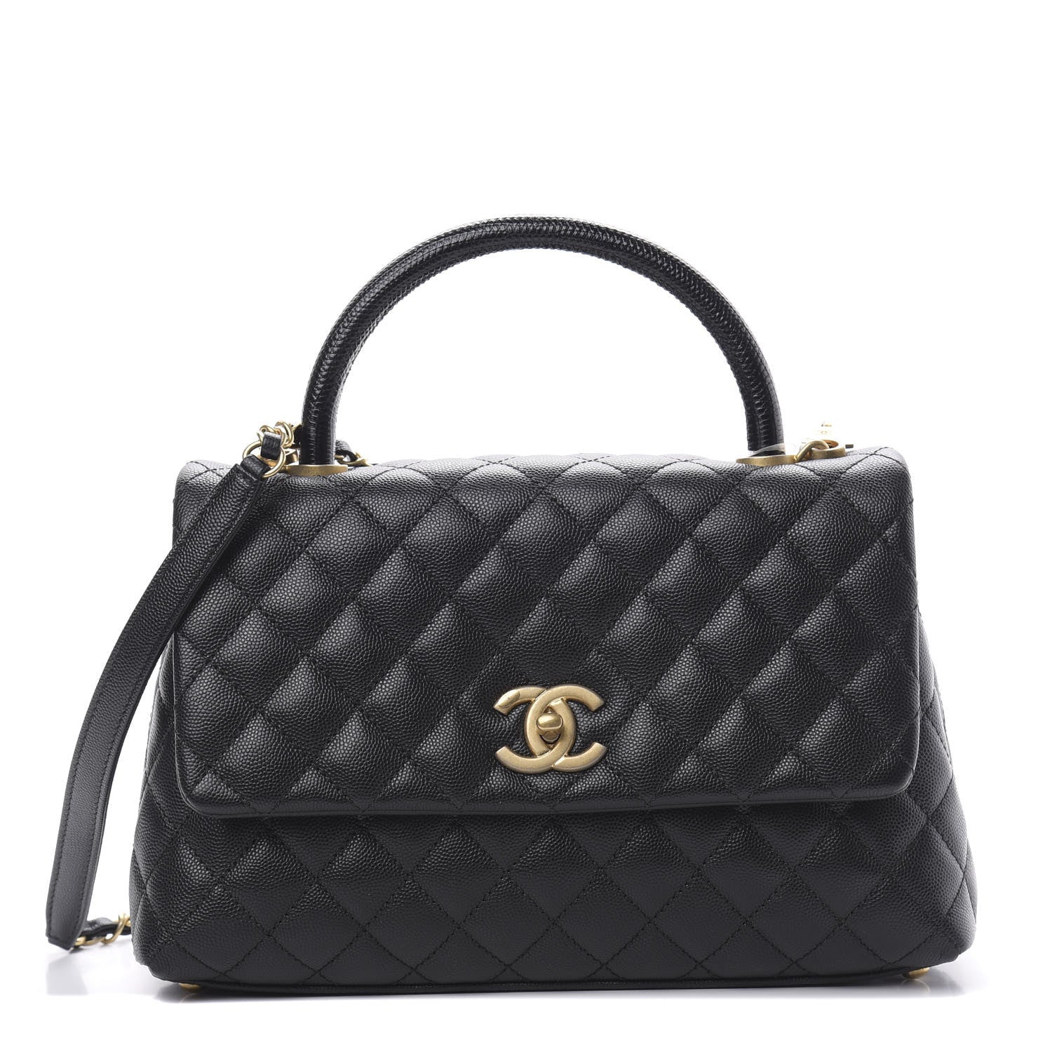 Chanel Caviar Lizard Embossed Quilted Small Coco Handle Flap Black 1 of 11