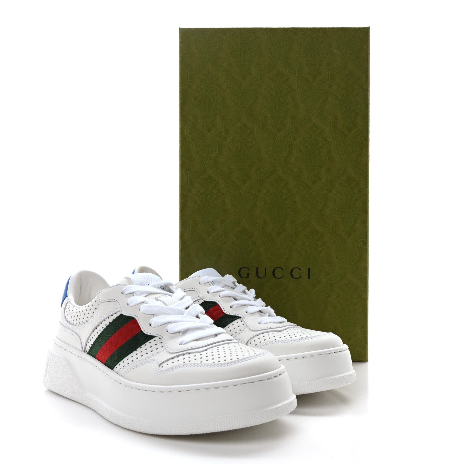 Gucci Calfskin Web Perforated Womens Platform 55mm Sneakers 37.5 White Bright Splash 9 of 9