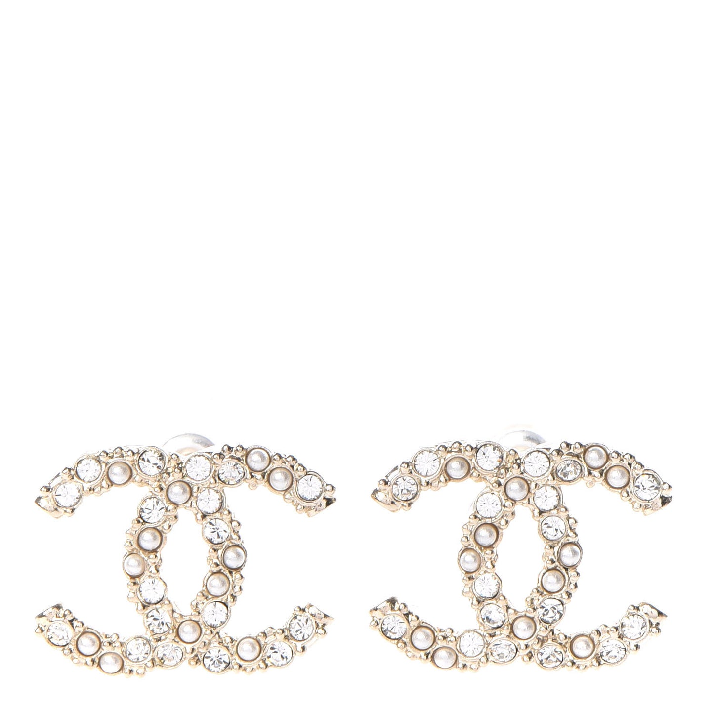 Metal Graduated Pearl Crystal CC Earrings Light Gold