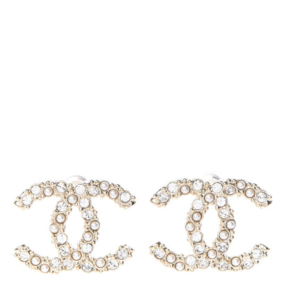 Chanel Metal Graduated Pearl Crystal CC Earrings Light Gold 1 of 5