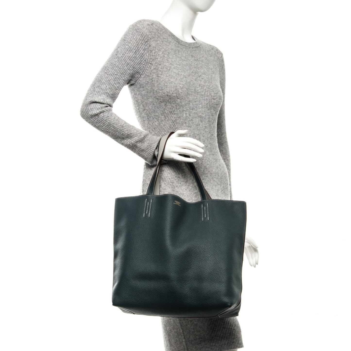 Taurillon Clemence Double Sens 45 Reversible Tote Gris Perle Bleu Orage