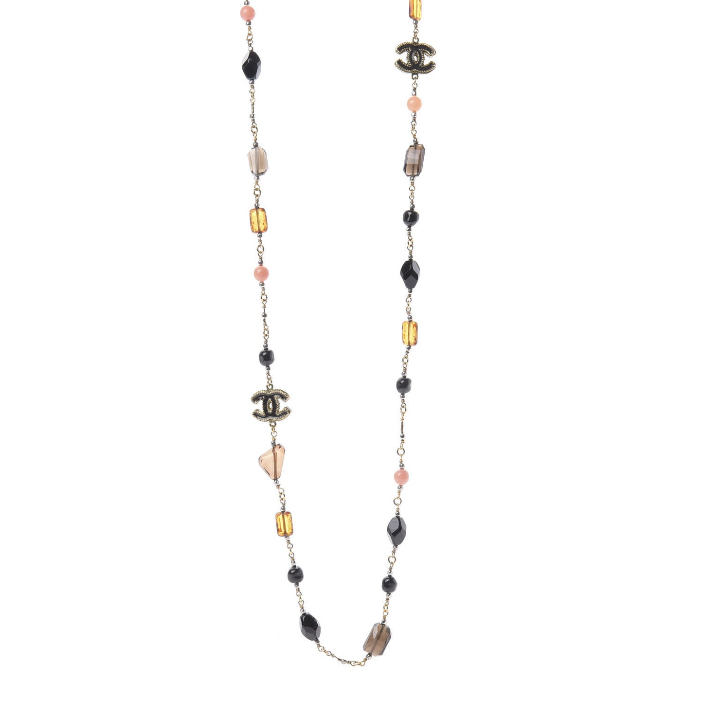 Beaded Resin CC Long Necklace Gold Multicolor