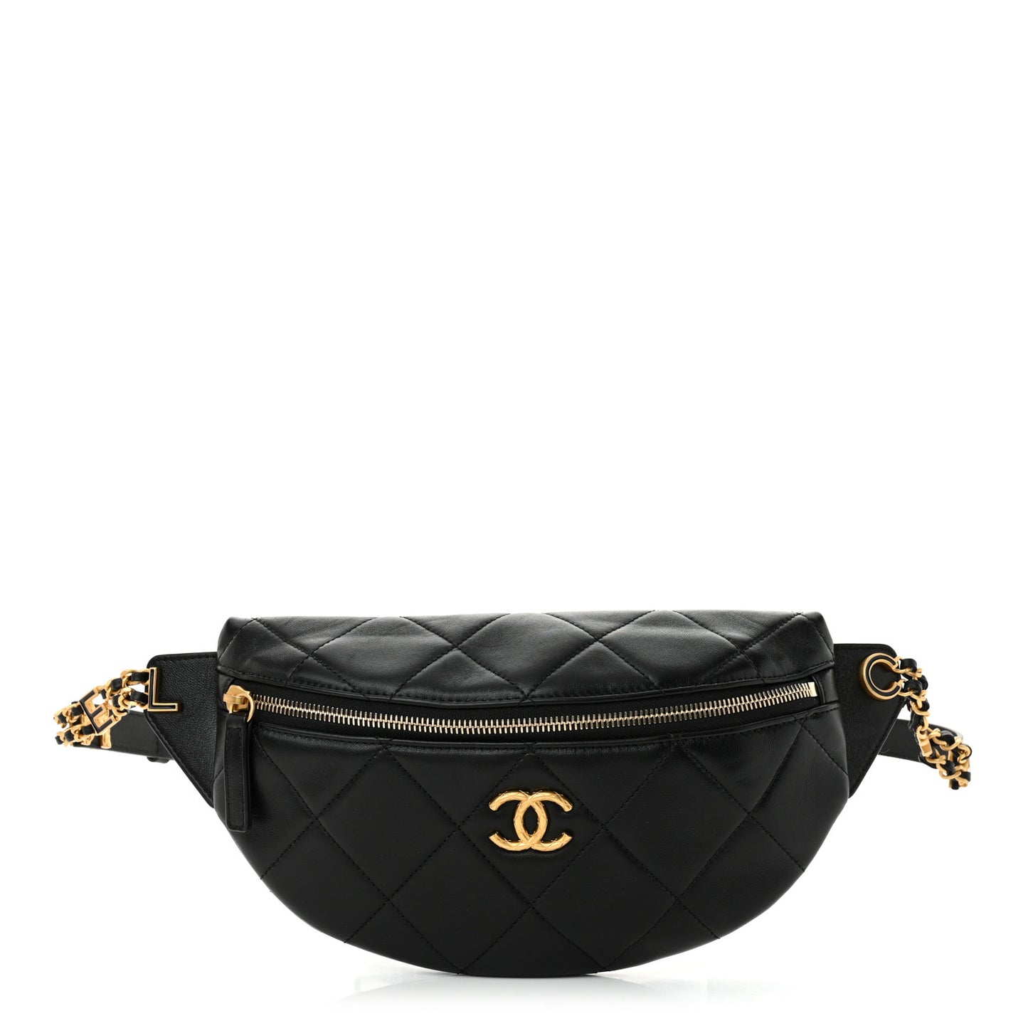 Lambskin Enamel Quilted Waist Bag Black