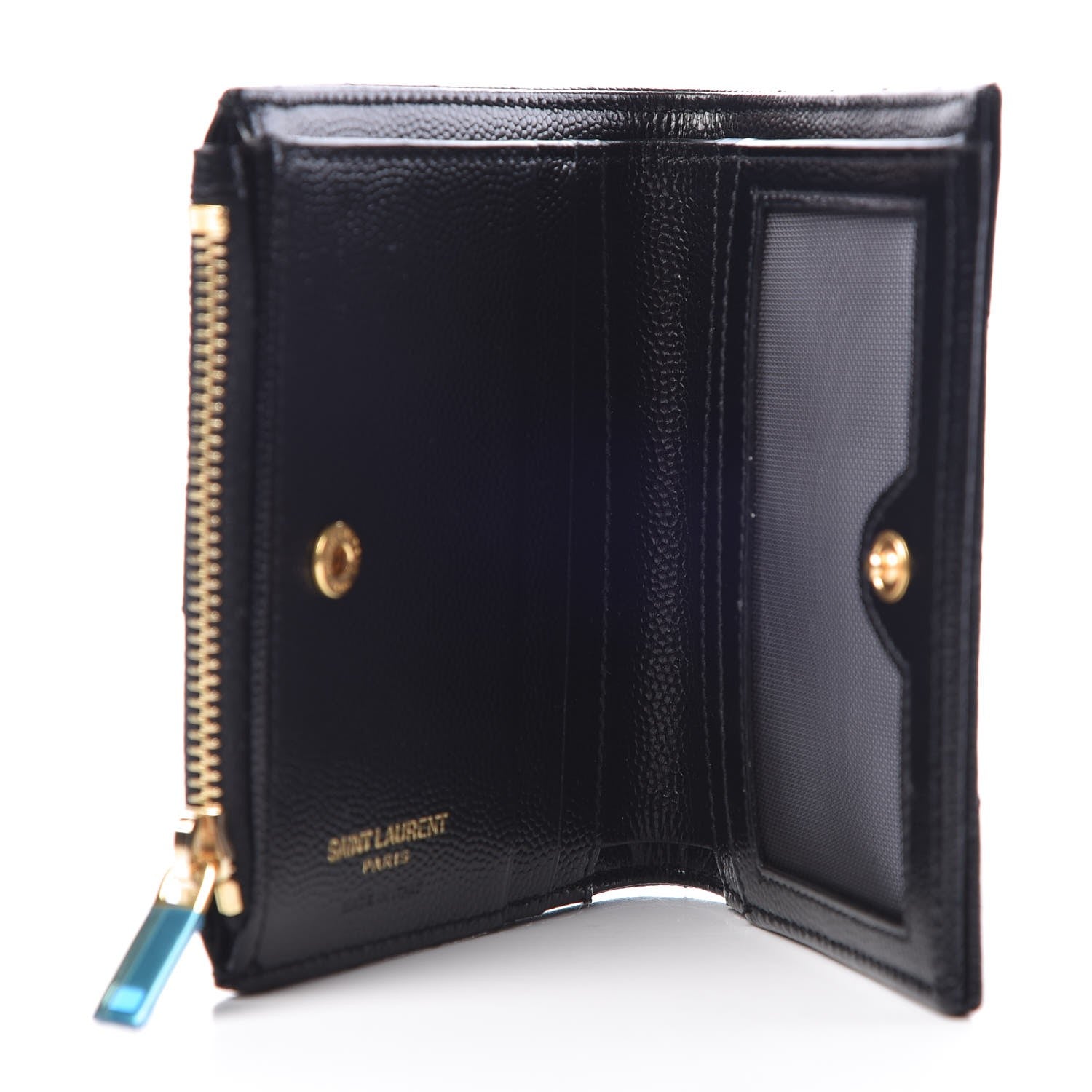 Saint Laurent Grain De Poudre Matelasse Chevron Monogram Zipped Card Case Black 5 of 8