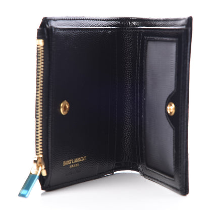 Saint Laurent Grain De Poudre Matelasse Chevron Monogram Zipped Card Case Black 5 of 8