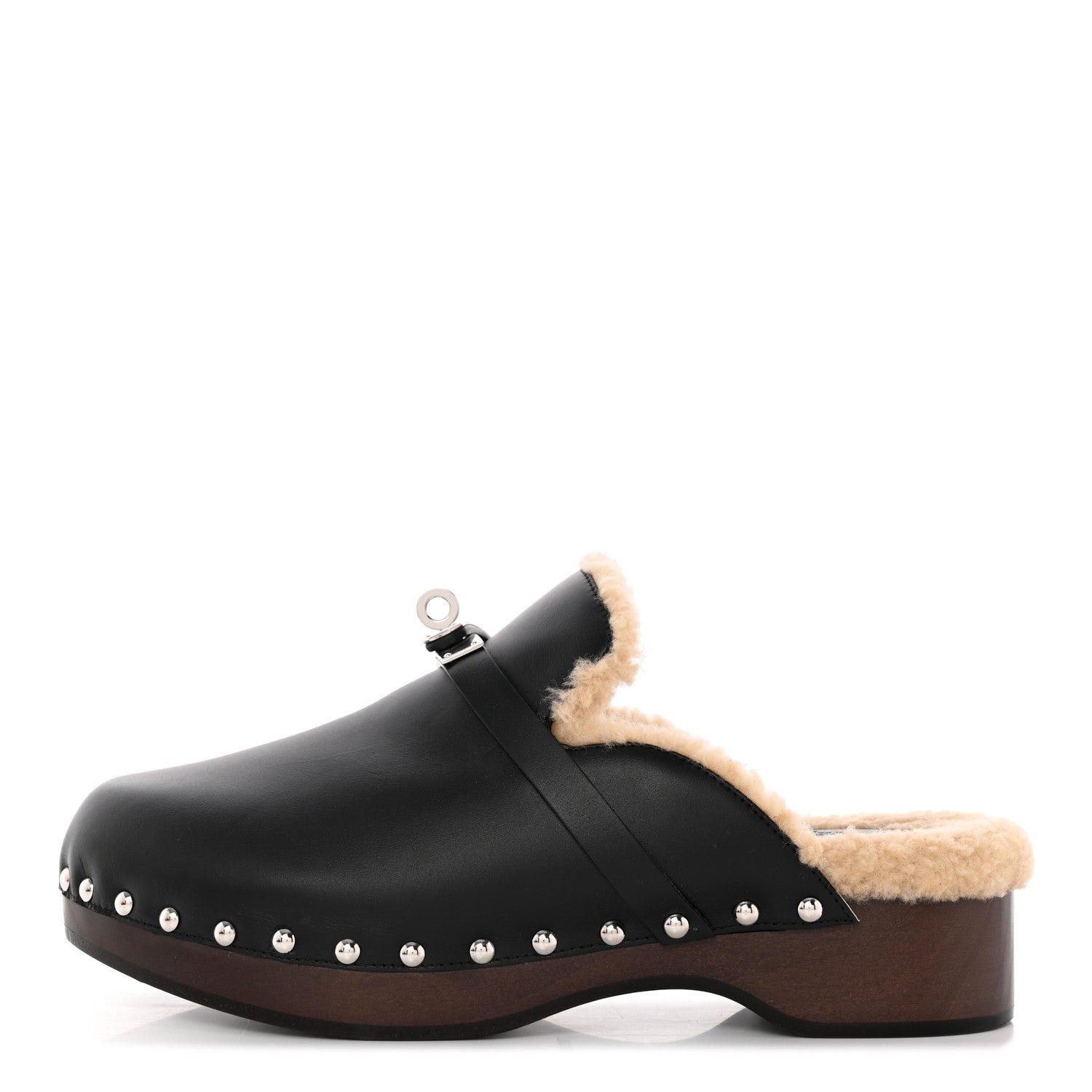 Hermes Calfskin Woolskin Carlotta Mules 38 Black 1 of 10