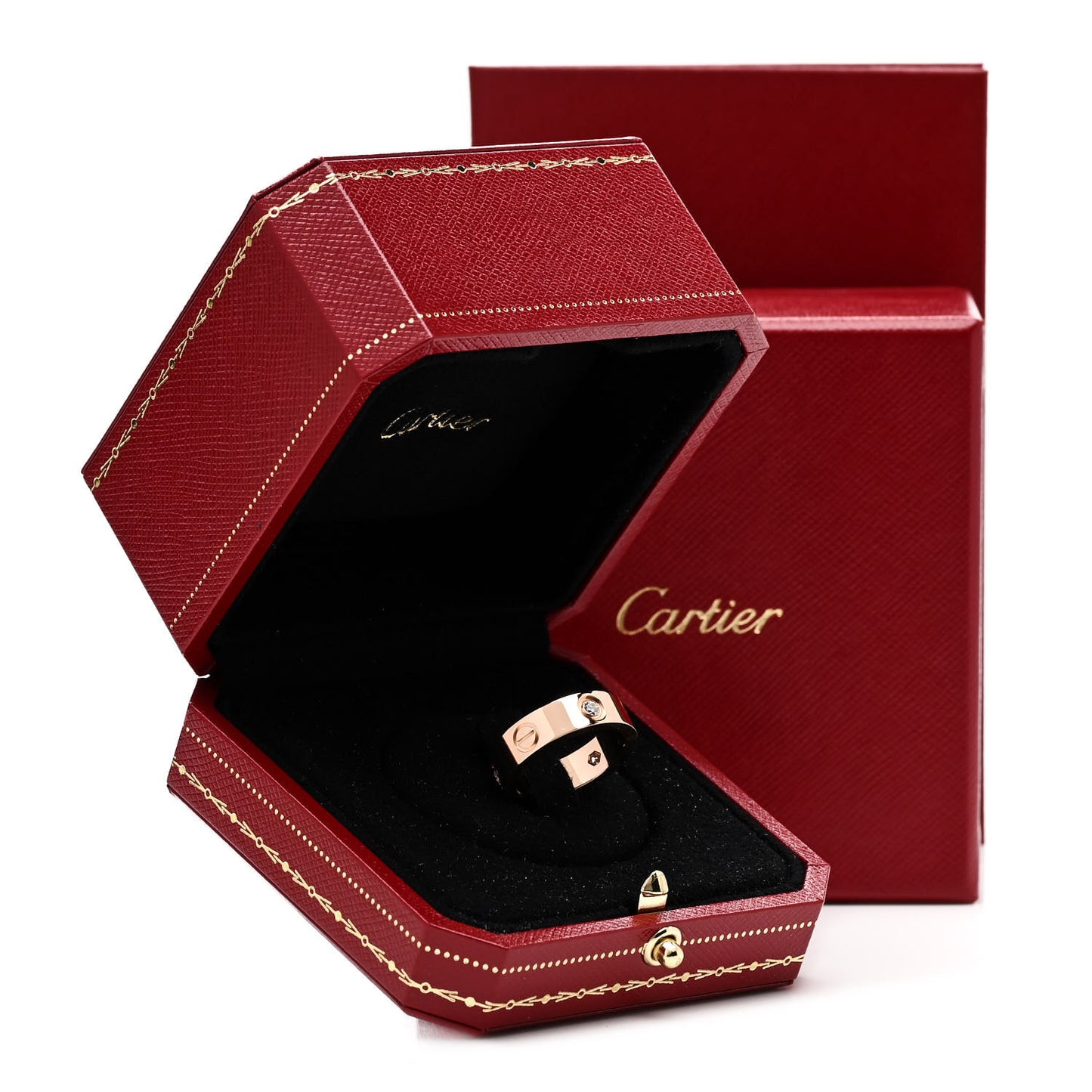 18K Pink Gold 3 Diamond 5.5mm LOVE Ring 53 6.5