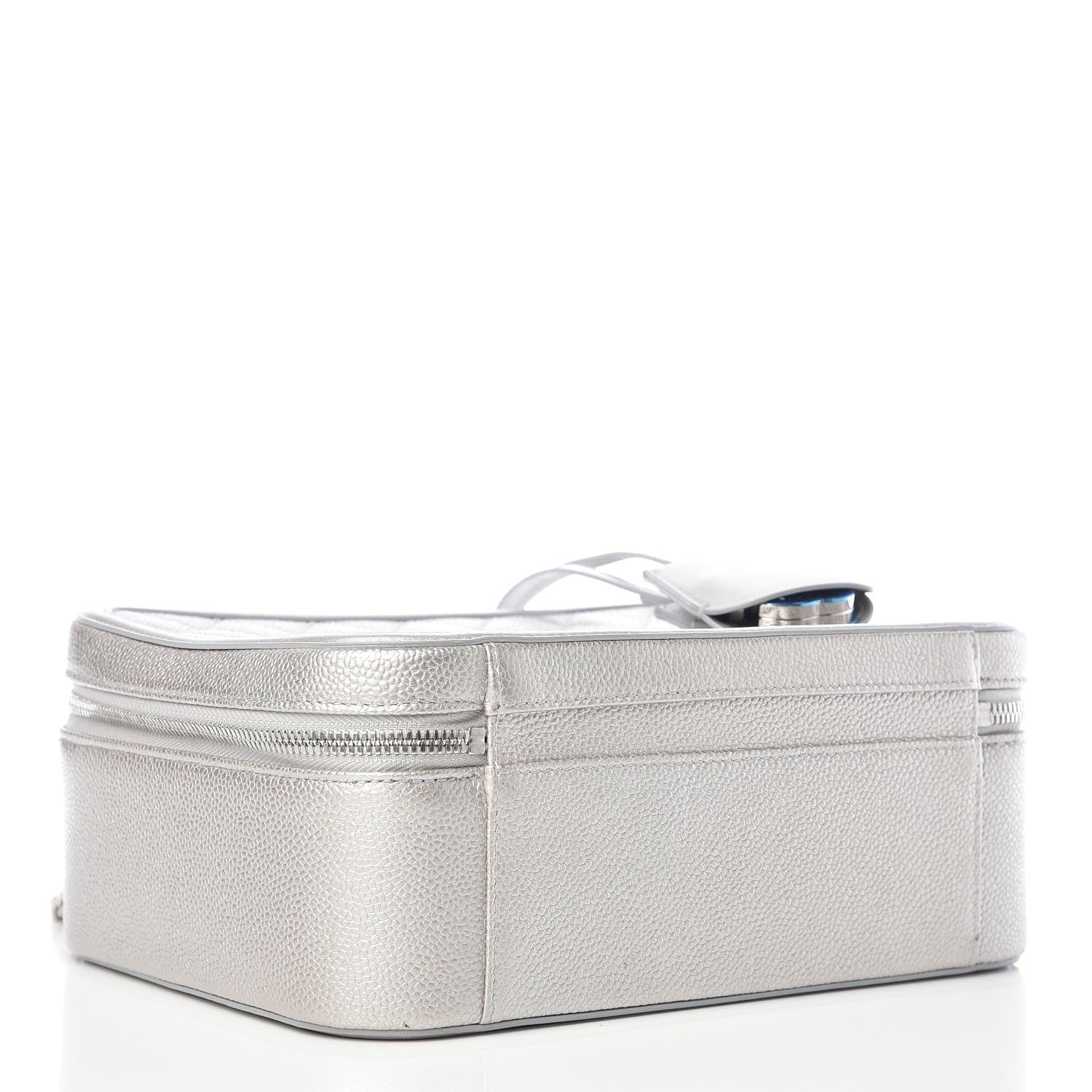 Chanel Metallic Caviar Quilted Large CC Filigree Vanity Case Silver 4 of 9