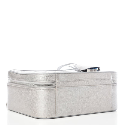 Chanel Metallic Caviar Quilted Large CC Filigree Vanity Case Silver 4 of 9
