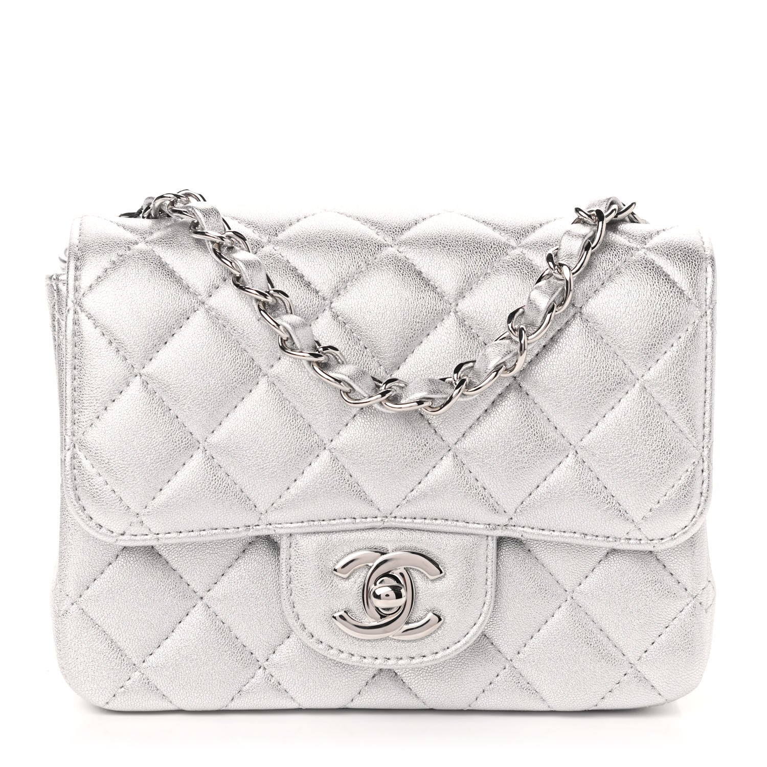 Chanel Metallic Lambskin Quilted Mini Square Flap Silver 1 of 10