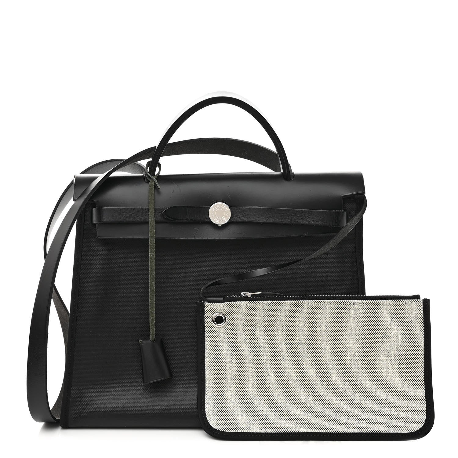 Hermes Toile H Berline Vache Hunter Herbag Zip PM 31 Black Ecru 1 of 11