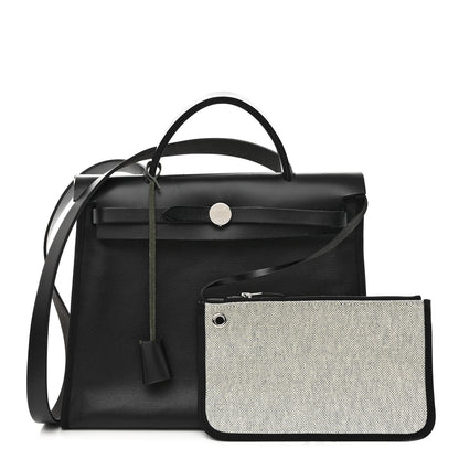 Hermes Toile H Berline Vache Hunter Herbag Zip PM 31 Black Ecru 1 of 11