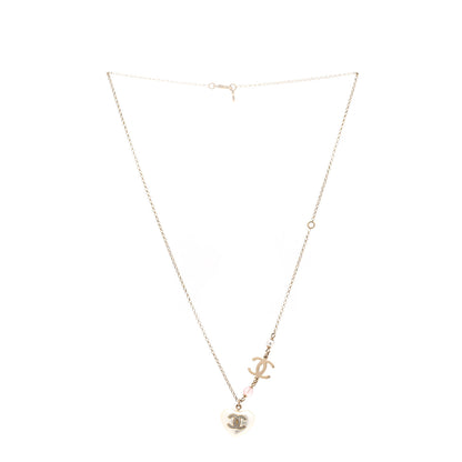 Chanel Pearl Crystal CC Heart Necklace Gold Pearly White 3 of 6