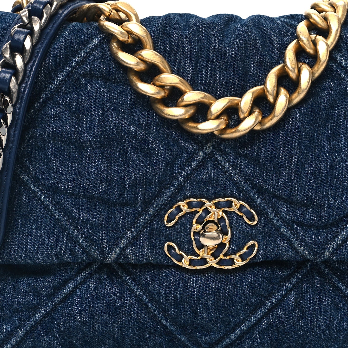 Denim Quilted Large Chanel 19 Flap Blue