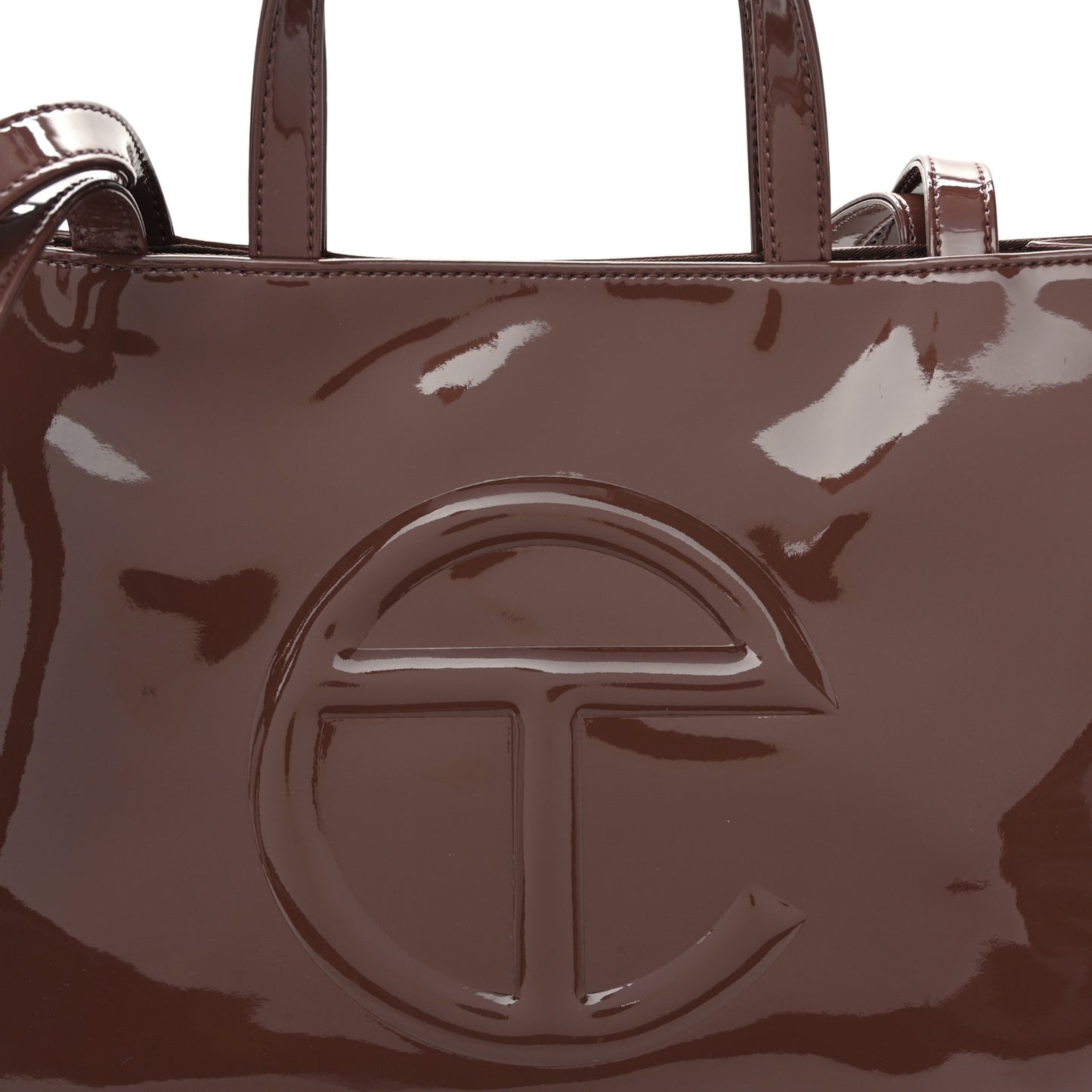 Patent Vegan Leather Medium Shopping Bag Chocolate