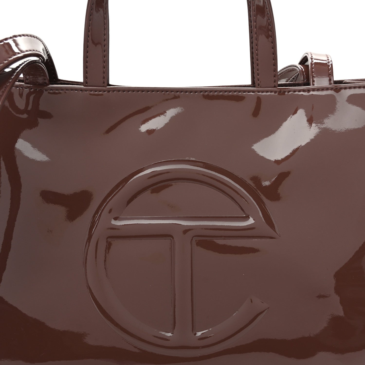 Telfar Patent Vegan Leather Medium Shopping Bag Chocolate 7 of 9