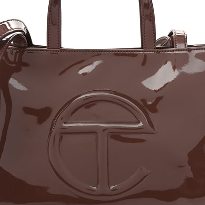 Telfar Patent Vegan Leather Medium Shopping Bag Chocolate 7 of 9