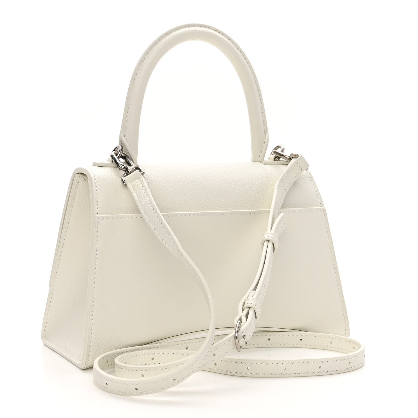 Grained Calfskin Small Hourglass Top Handle Bag White