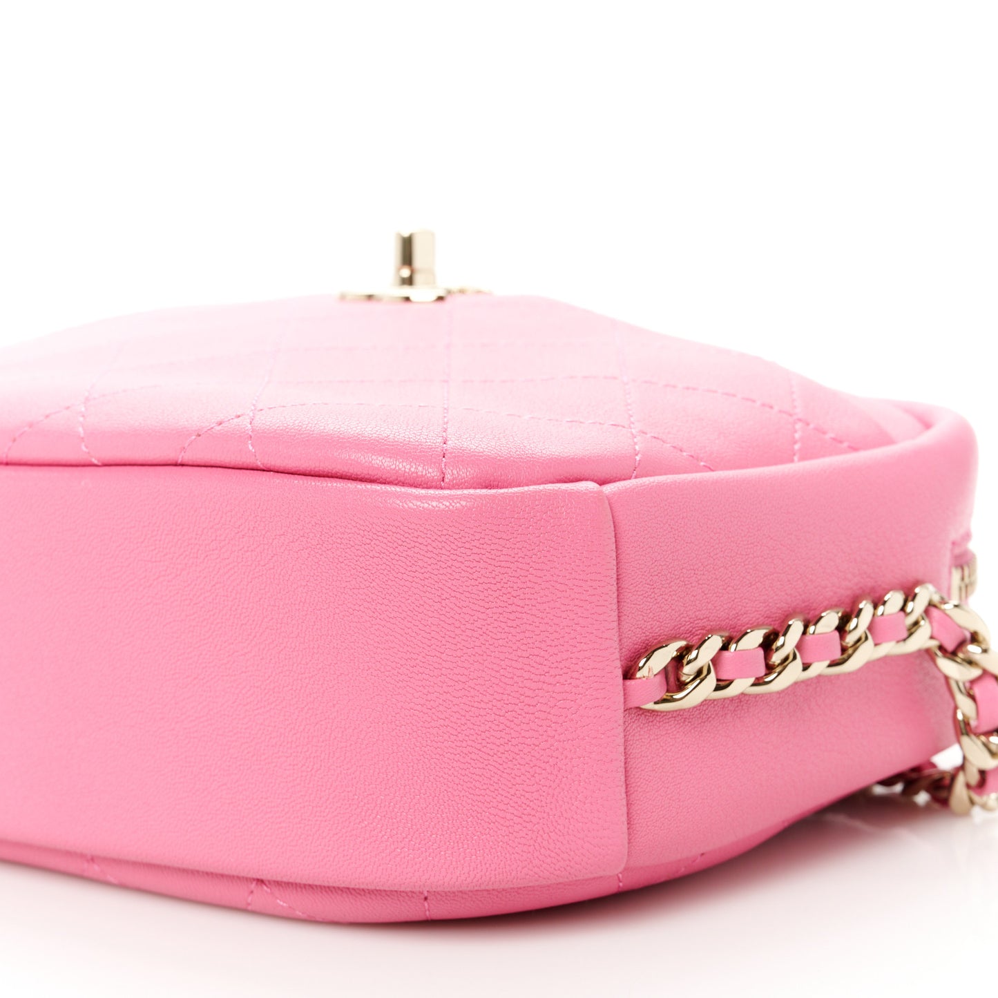 Goatskin Quilted Medium Casual Trip Camera Case Pink