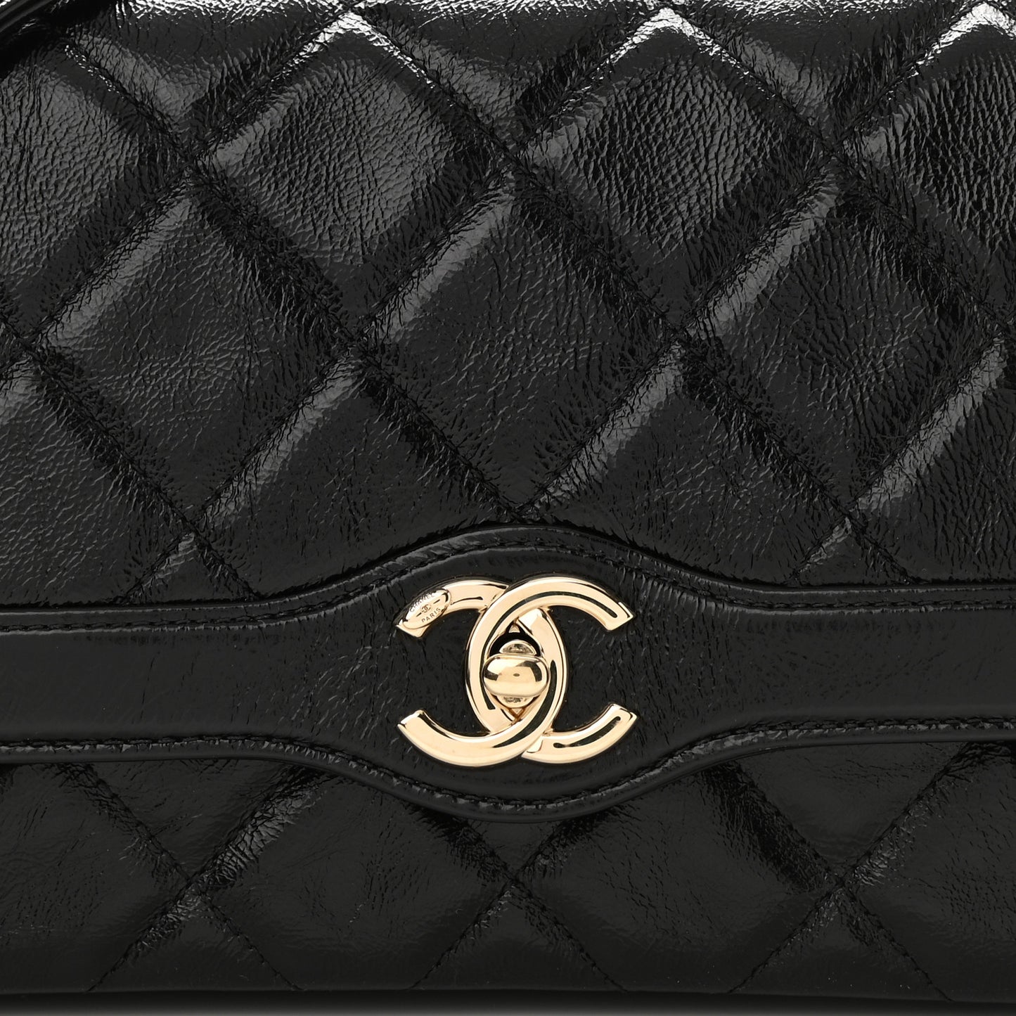 Crumpled Glazed Lambskin Quilted Small Flap Black