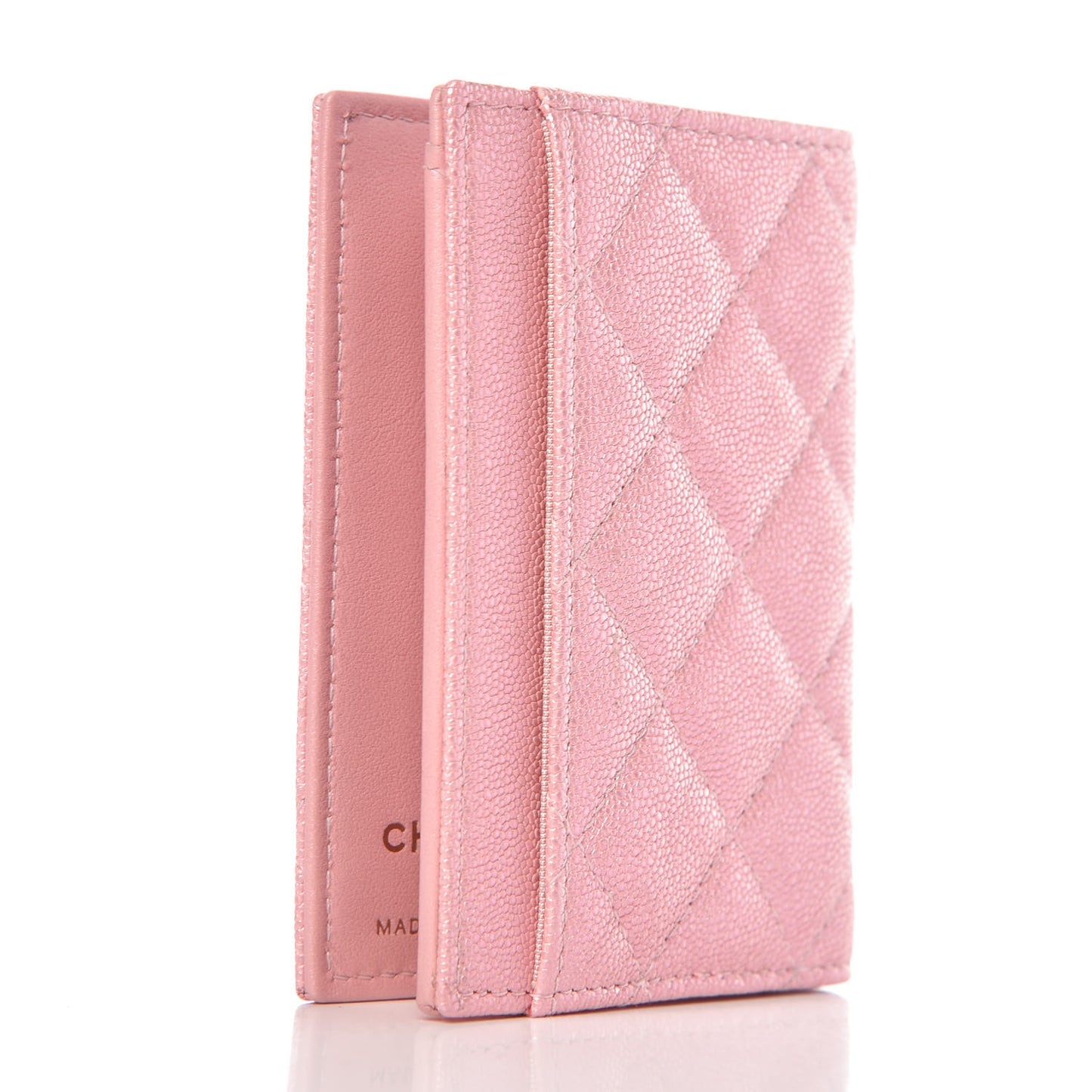 Iridescent Caviar Quilted Card Holder Wallet Rose Pink