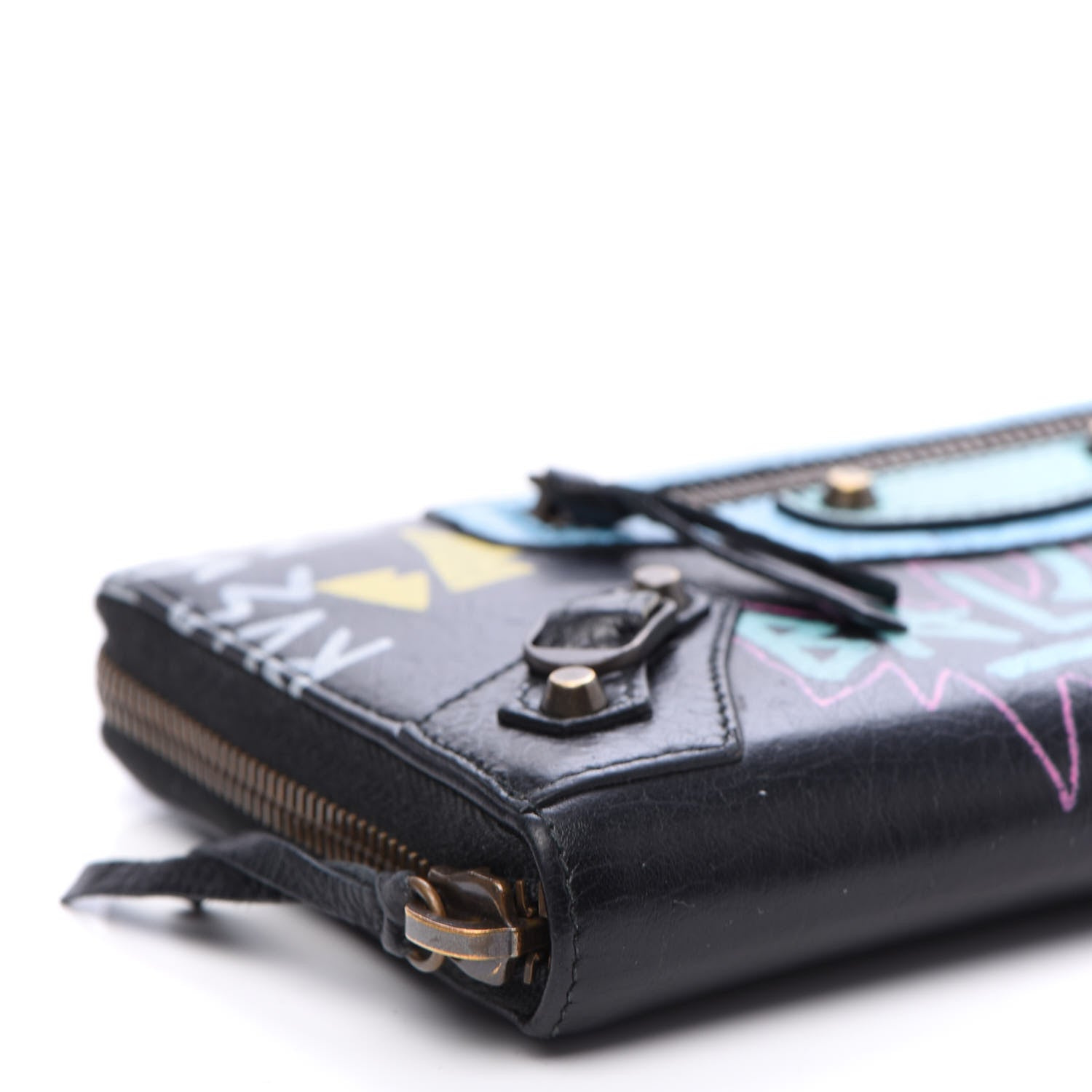 Balenciaga Agneau Arena Graffiti All Over Classic Hardware Continental Zip Around Wallet Black Multicolor 8 of 9