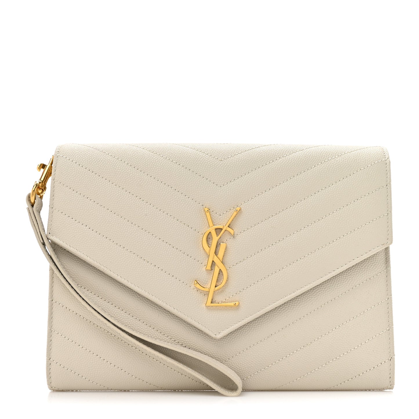 Grain De Poudre Matelasse Chevron Monogram Envelope Clutch Blanc Vintage